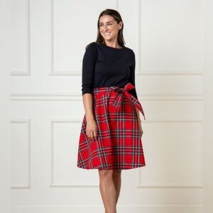 HOPE & HENRY Women’s 3/4 Sleeve Black and Red Plaid French Skater Dress - 8